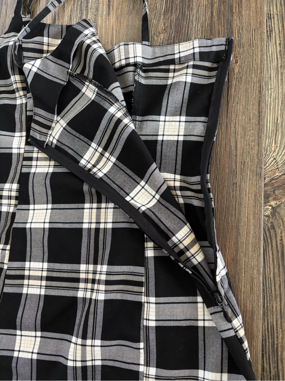 Divided H&M Bodycon Fitted Mini Dress Small Black White Tan Plaid Sleeveless - Picture 8 of 9